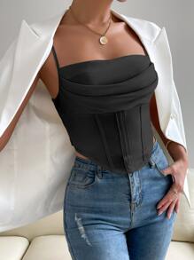 Allurite Solid Asymmetrical Hem Crop Cami Top - Black - View 6