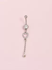 1 chiếc nhẫn đeo bụng bằng thép không gỉ, trang trí hình trái tim bằng đá rhinestone cho phụ nữ và nam giới, xỏ lỗ Punk, một món quà trang sức cơ thể thời trang cho bất kỳ dịp nào, trang sức bằng thép không gỉ - Bạc - Xem 2
