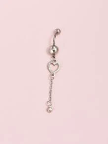 1 chiếc nhẫn đeo bụng bằng thép không gỉ, trang trí hình trái tim bằng đá rhinestone cho phụ nữ và nam giới, xỏ lỗ Punk, một món quà trang sức cơ thể thời trang cho bất kỳ dịp nào, trang sức bằng thép không gỉ - Bạc - Xem 3