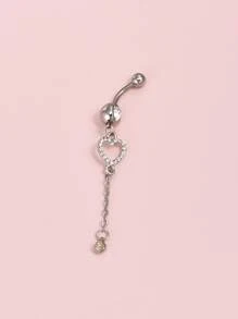 1 chiếc nhẫn đeo bụng bằng thép không gỉ, trang trí hình trái tim bằng đá rhinestone cho phụ nữ và nam giới, xỏ lỗ Punk, một món quà trang sức cơ thể thời trang cho bất kỳ dịp nào, trang sức bằng thép không gỉ - Bạc - Xem 4