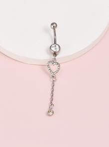 1 chiếc nhẫn đeo bụng bằng thép không gỉ, trang trí hình trái tim bằng đá rhinestone cho phụ nữ và nam giới, xỏ lỗ Punk, một món quà trang sức cơ thể thời trang cho bất kỳ dịp nào, trang sức bằng thép không gỉ - Bạc - Xem 5
