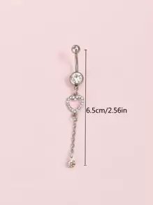 1 chiếc nhẫn đeo bụng bằng thép không gỉ, trang trí hình trái tim bằng đá rhinestone cho phụ nữ và nam giới, xỏ lỗ Punk, một món quà trang sức cơ thể thời trang cho bất kỳ dịp nào, trang sức bằng thép không gỉ - Bạc - Xem 6