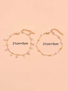 2pcs Random Rhinestone & Star Charm Anklet - Yellow Gold - View 3