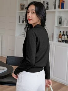 DAZY Polo Neck Ribbed Knit Jumper - Black - View 2