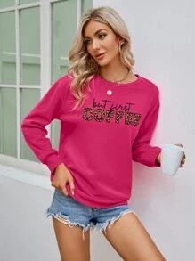 INAWLY 標語圖案加絨內裏運動衫 - 玫紅色 - 查看 4