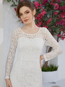 Ruffle Hem Lace Formal Dress - White - View 3