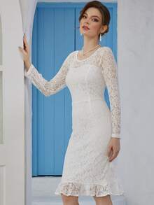 Ruffle Hem Lace Formal Dress - White - View 5