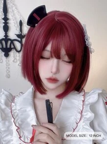 alicegarden 1 Mảnh Tóc Giả Tổng Hợp Chịu Nhiệt, Tóc Ngắn, Màu Đỏ, Dài 12 Inch, Làm Từ Sợi, Thích Hợp Sử Dụng Hàng Ngày, Tóc Giả Tự Nhiên Và Chân Thực - Màu Đỏ Sâu - Xem 4