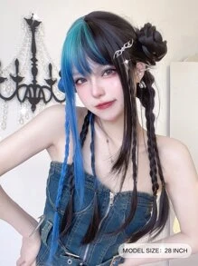 alicegarden 1 件合成耐热、长直发假发，多色假发，带刘海，28 英寸长，全机器编织日常自然逼真假发圣诞装饰新年 Y2k 圣诞装饰礼物闪购派对闪购特价（不包括配饰） - 彩色 - 查看 2