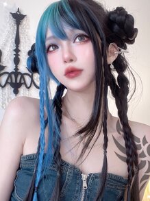 alicegarden 1 件合成耐热、长直发假发，多色假发，带刘海，28 英寸长，全机器编织日常自然逼真假发圣诞装饰新年 Y2k 圣诞装饰礼物闪购派对闪购特价（不包括配饰） - 彩色 - 查看 5