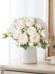 Bó hoa mẫu đơn nhân tạo (1/3 bông), trang trí đám cưới, trang trí tiệc sinh nhật, trang trí nhà cửa cho phòng khách, phòng ngủ, bệ cửa sổ, trang trí sân vườn ngoài trời ngày Valentine và năm mới, quà tặng tốt nghiệp. - trắng - Xem 4