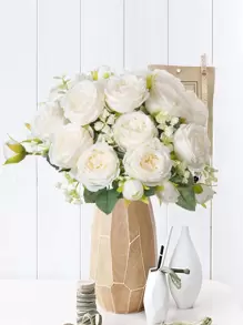 Bó hoa mẫu đơn nhân tạo (1/3 bông), trang trí đám cưới, trang trí tiệc sinh nhật, trang trí nhà cửa cho phòng khách, phòng ngủ, bệ cửa sổ, trang trí sân vườn ngoài trời ngày Valentine và năm mới, quà tặng tốt nghiệp. - trắng - Xem 1