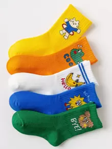 5pairs Boys Cartoon Graphic Crew Socks - Multicolor - View 1