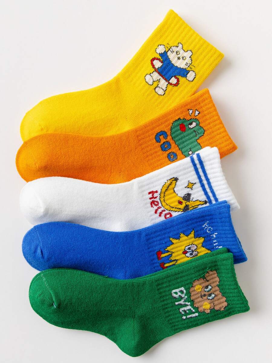 5pairs Boys Cartoon Graphic Crew Socks - Multicolor - View 1