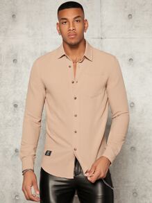 Manfinity Men Patch Detail Shirt - Khaki - View 3