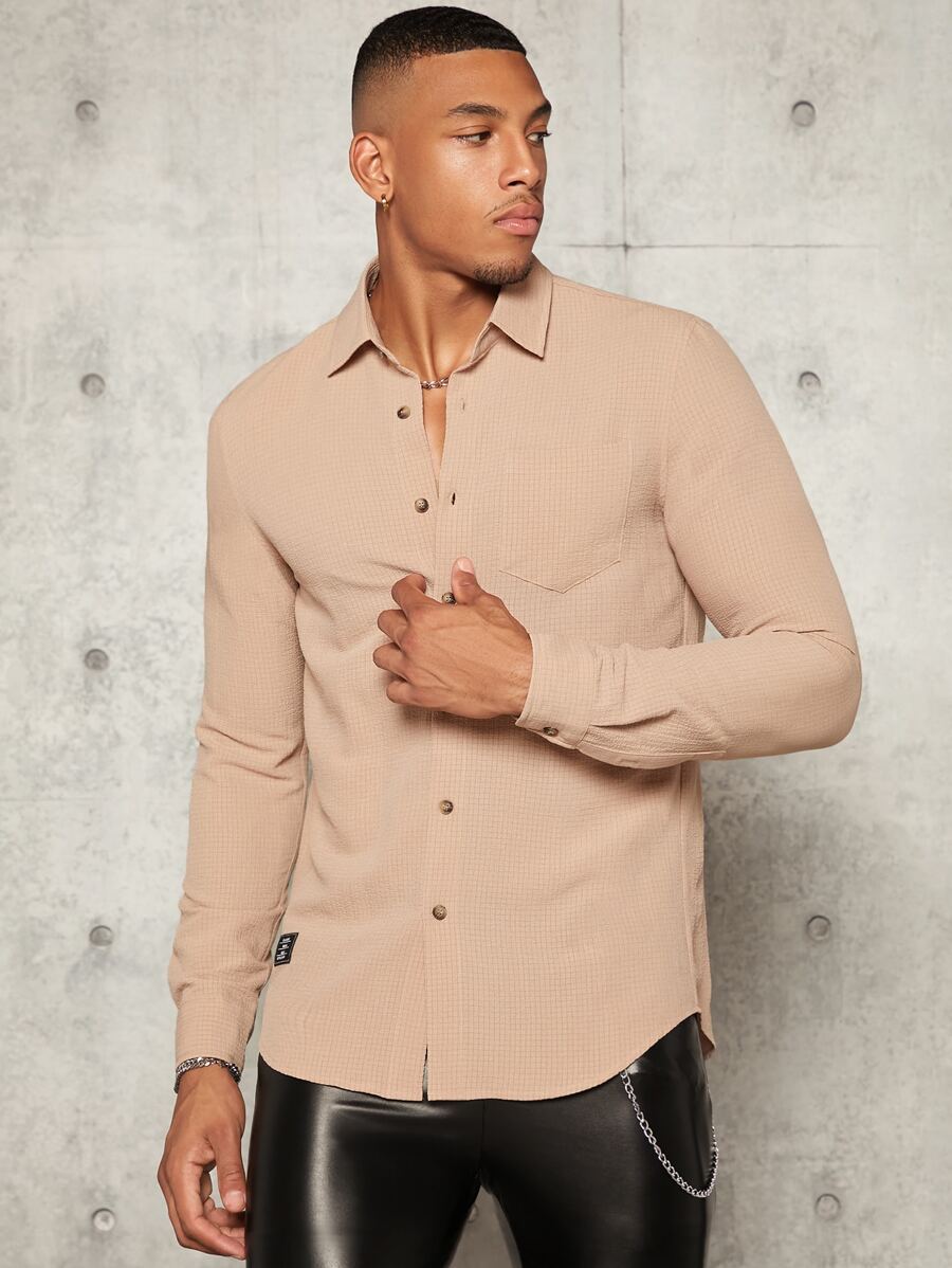 Manfinity Men Patch Detail Shirt - Khaki - View 1