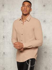 Manfinity Men Patch Detail Shirt - Khaki - View 4