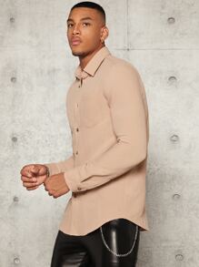 Manfinity Men Patch Detail Shirt - Khaki - View 5