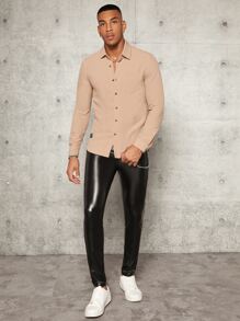 Manfinity Men Patch Detail Shirt - Khaki - View 6