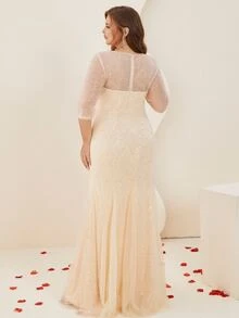 Plus Sweetheart Neck Mermaid Hem Lace Dress - Champagne - View 2
