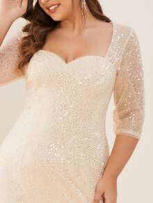 Plus Sweetheart Neck Mermaid Hem Lace Dress - Champagne - View 3