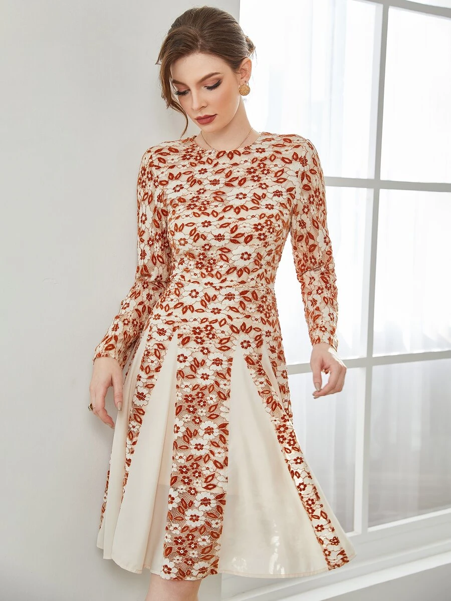 Floral Lace A-line Dress - Multicolor - View 1