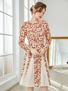 Floral Lace A-line Dress - Multicolor - View 5