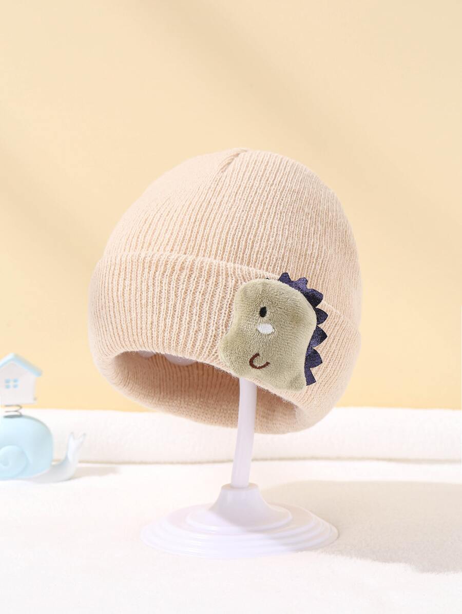 1pc Dinosaur Plush Toy Baby Knit Hat - Beige - View 1