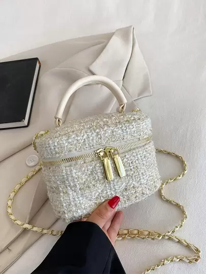 Mini Colorblock Chain Bucket Bag, Beach Purse, Perfect For Summer, Vacation & Daily Use, Travel Must Haves