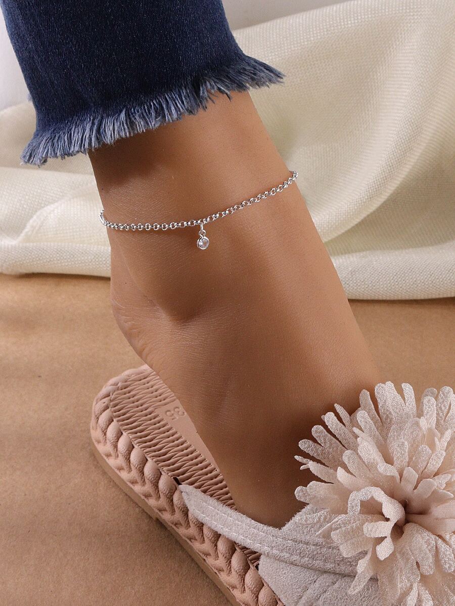 vòng chân Khối Zirconia  Trang trí - Bạc - Xem 1