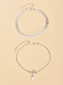 2入組水鑽裝飾愛心掛飾腳錬 - 銀色 - 查看 2