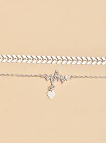 2入組水鑽裝飾愛心掛飾腳錬 - 銀色 - 查看 3