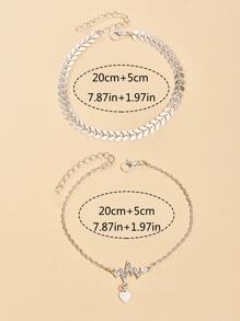 2入組水鑽裝飾愛心掛飾腳錬 - 銀色 - 查看 4