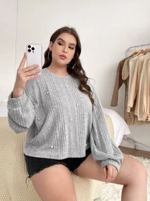 SHEIN Essnce Plus Ribbed Knit Drop Shoulder Tee