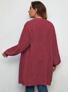 SHEIN LUNE Plus Drop Shoulder Duster Cardigan - Rose Red - View 2
