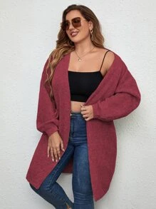 SHEIN LUNE Plus Drop Shoulder Duster Cardigan - Rose Red - View 4