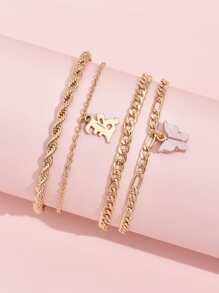 4pcs Butterfly & Letter Charm Anklet - Yellow Gold - View 5