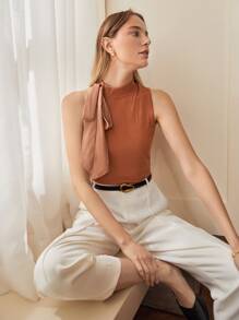 MOTF PREMIUM VISCOSE BOW EMBELLISHED TOP - Orange - View 4