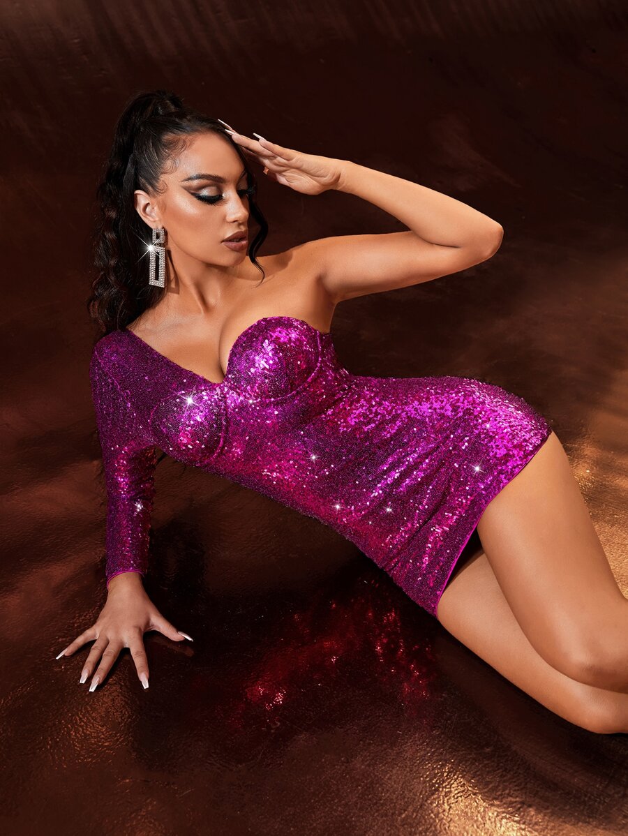 SHEIN SXY 單肩亮片緊身洋裝