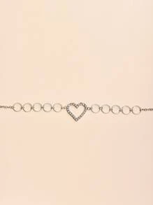 Circle & Rhinestone Heart Decor Waist Chain - Silver - View 3