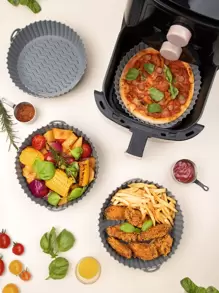 SHEIN Basic living 1pc 1.5L Practical Handle Silicone Air Fryer Basket, Solid Color Reusable Dishwasher Friendly Air Fryer Liner, Replacement Of Air Fryer Liner Liners Air Fryer Kitchen Air Fryer Liners Air Fryer Paper Airfryer Air Frier - Grey - View 2