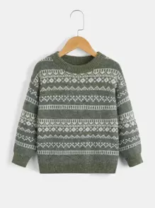 SHEIN Toddler Boys Geo Pattern Drop Shoulder Jumper - Multicolor - View 1