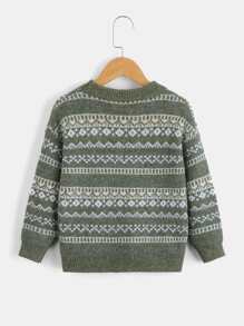 SHEIN Toddler Boys Geo Pattern Drop Shoulder Jumper - Multicolor - View 2