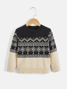 SHEIN Toddler Boys Geo Pattern Jumper - Multicolor - View 1