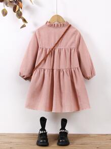 Đầm bé gái Nút viền lá sen màu trơn Dễ thương - Bụi hồng - Xem 2