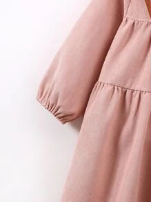 Đầm bé gái Nút viền lá sen màu trơn Dễ thương - Bụi hồng - Xem 3