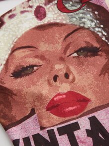 SHEIN ICON 90年代人物和字母圖案露背繫帶方巾吊帶短上衣 - 彩色 - 查看 4