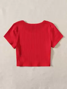 SHEIN EZwear Áo thun dệt kim trơn - Đỏ - Xem 2
