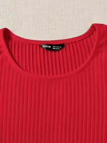 SHEIN EZwear Áo thun dệt kim trơn - Đỏ - Xem 4