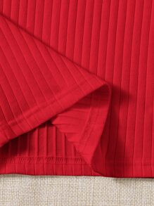 SHEIN EZwear Áo thun dệt kim trơn - Đỏ - Xem 5